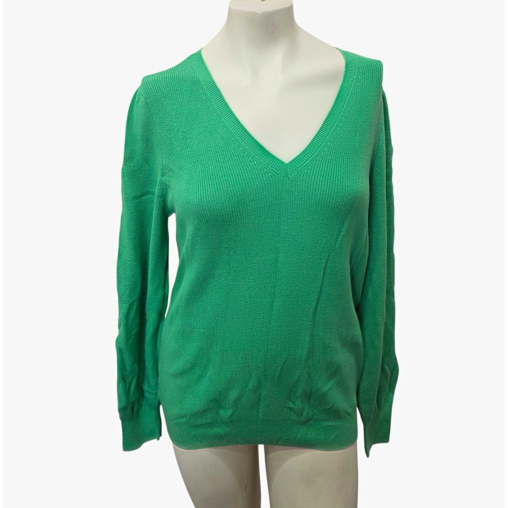 LOFT Kelly Green V Neck Knit Sweater Womens Large Long Sleeve Pullover NWT Solid